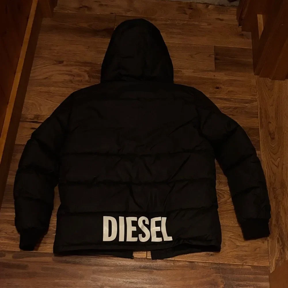 Youth Black Diesel Puffer Jacket with Hood